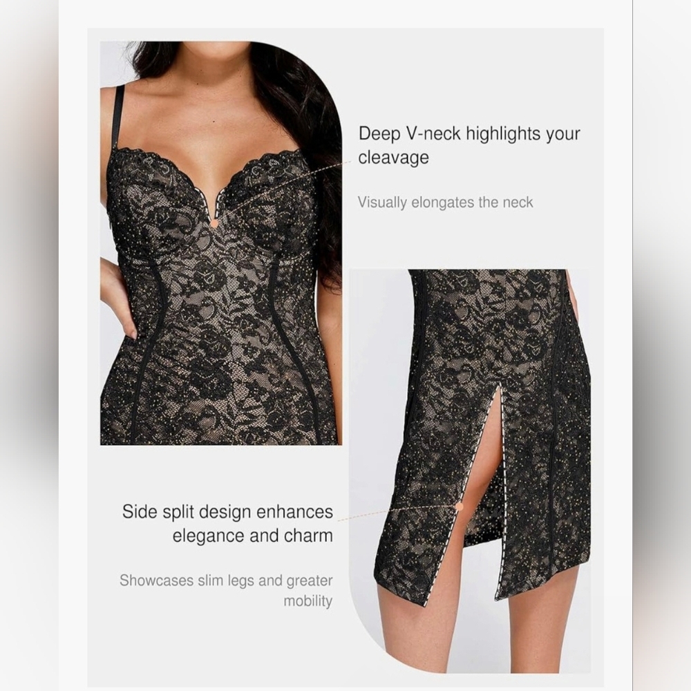 Sold Popilush Built in Shapewear Lace Midi Dress #1238 - Picture 14 of 14